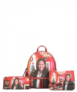 3 in 1 Kamala Harris Backpack Wallet Set HB-7285S RED